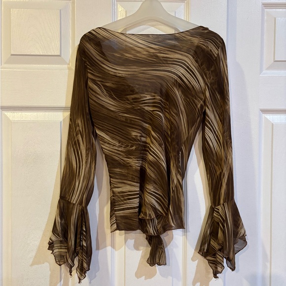 Brown Marbled-Patterned Ruffle Blouse - Picture 2 of 2